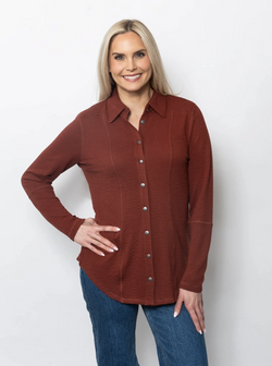 Rust Seersucker Button Shirt