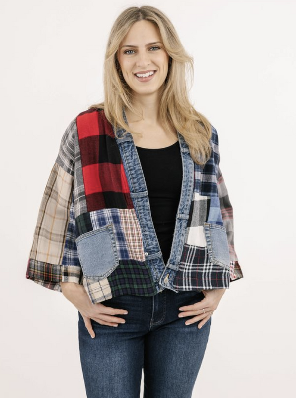 Plaid Navy Patch Jacket
