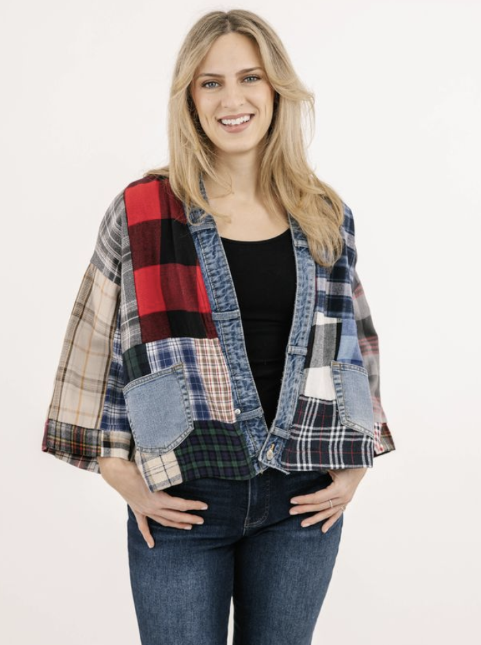 Plaid Navy Patch Jacket