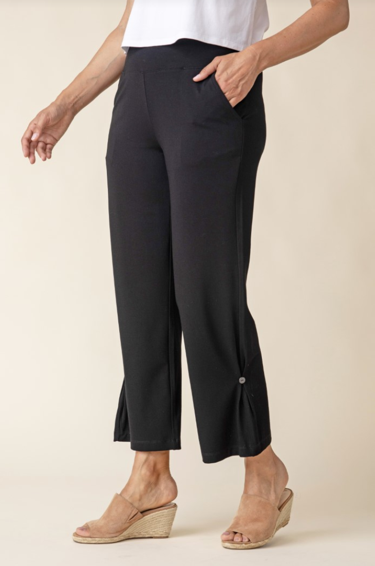 Travel Black Side Pleat Pant