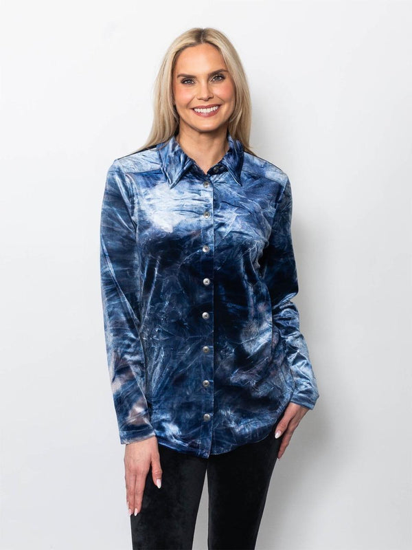 Denin Velvet Button Top