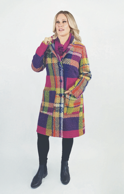 Fuschia Plaid Long Coat