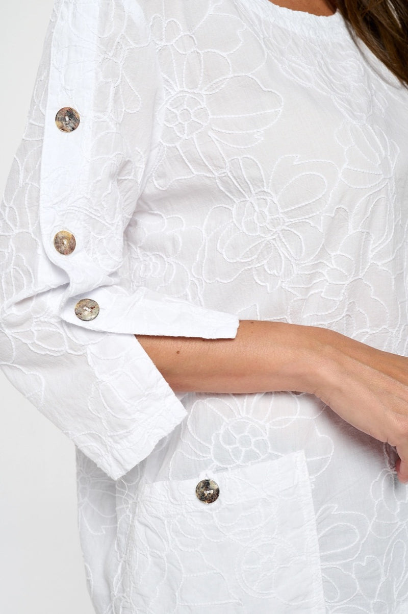White Embroidered Cotton Top