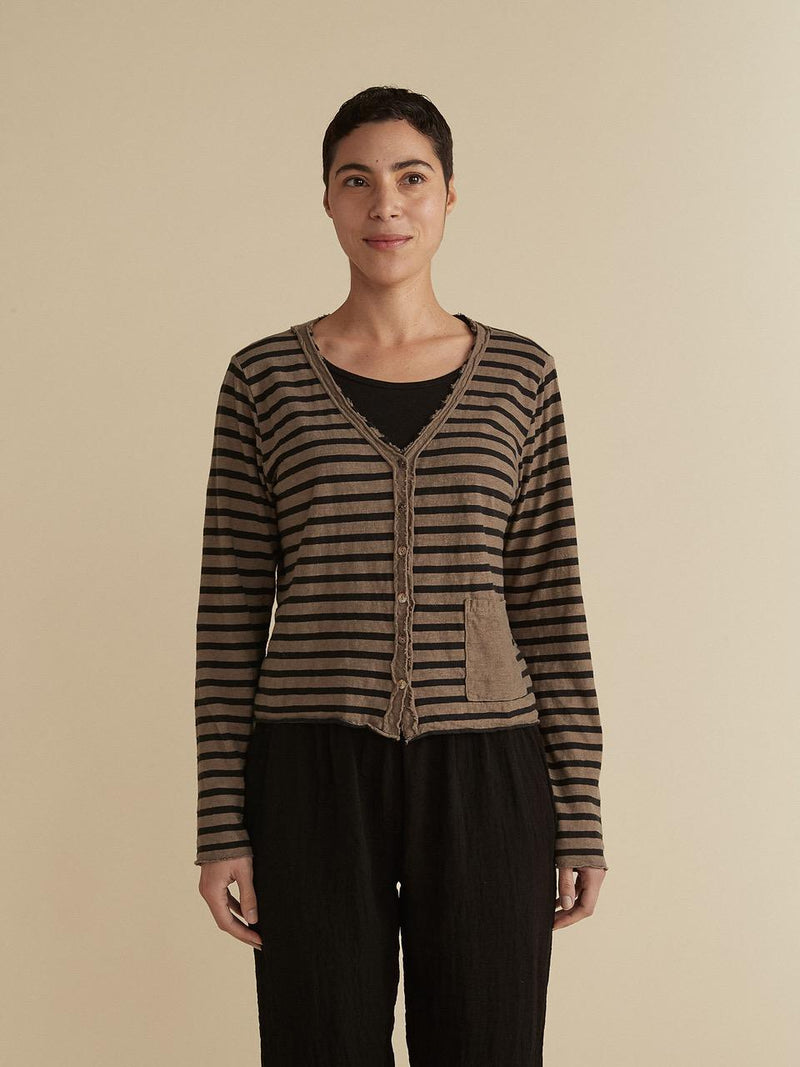 Brown Stripe Button Cardigan