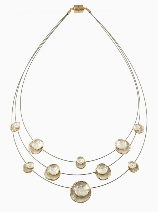 White Gold 3 Strand Circle Necklace