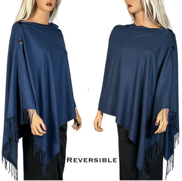 Navy Wooden Button Reversible Shawl