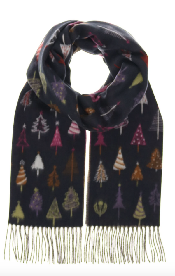 Navy Holiday Trees Cashmink Scarf