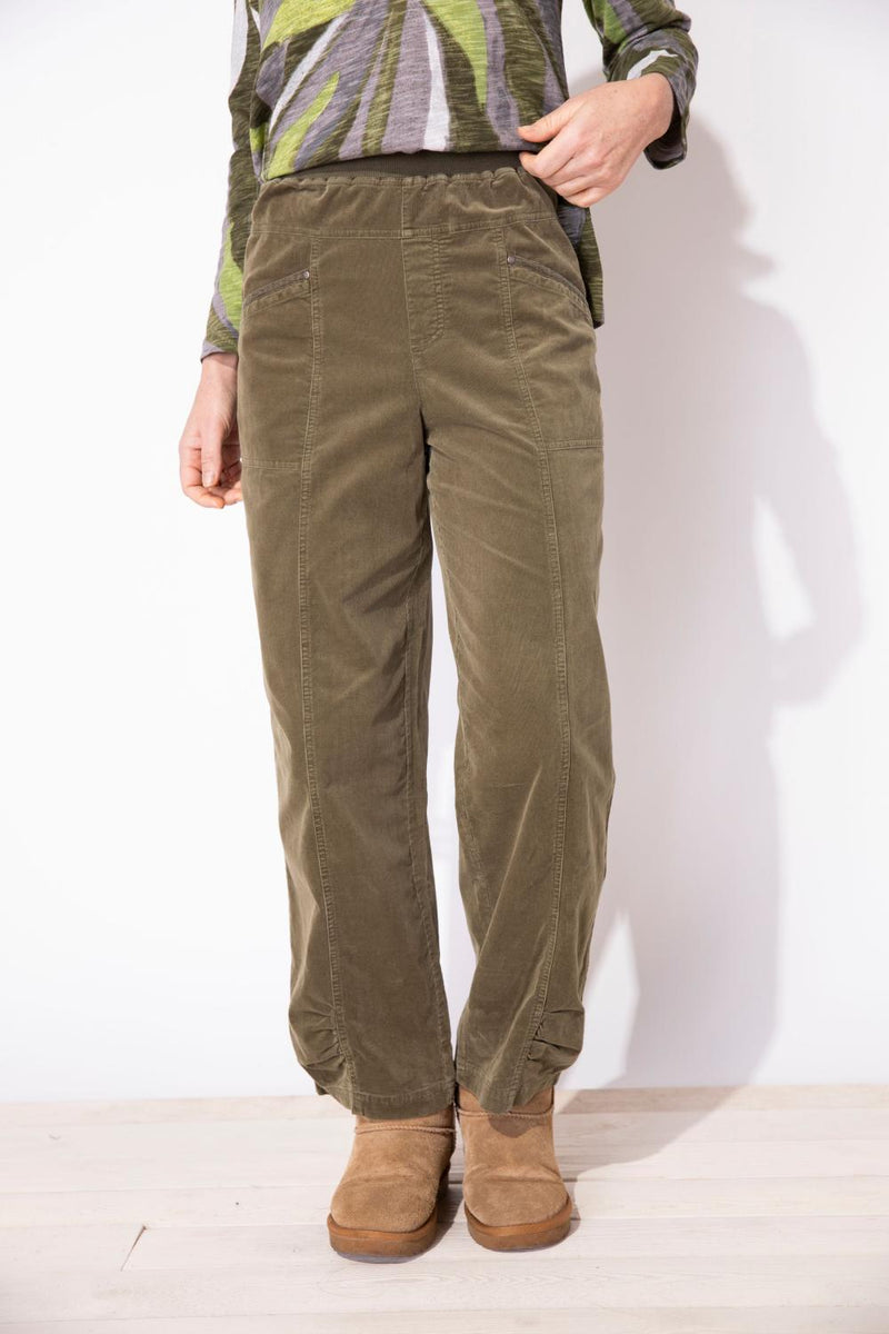 Olive Ruched Flood Pant