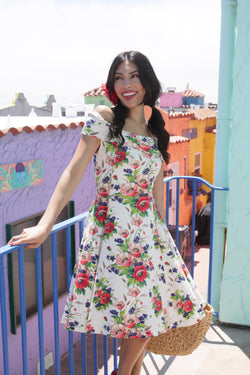 Off Shoulder White Floral Dress