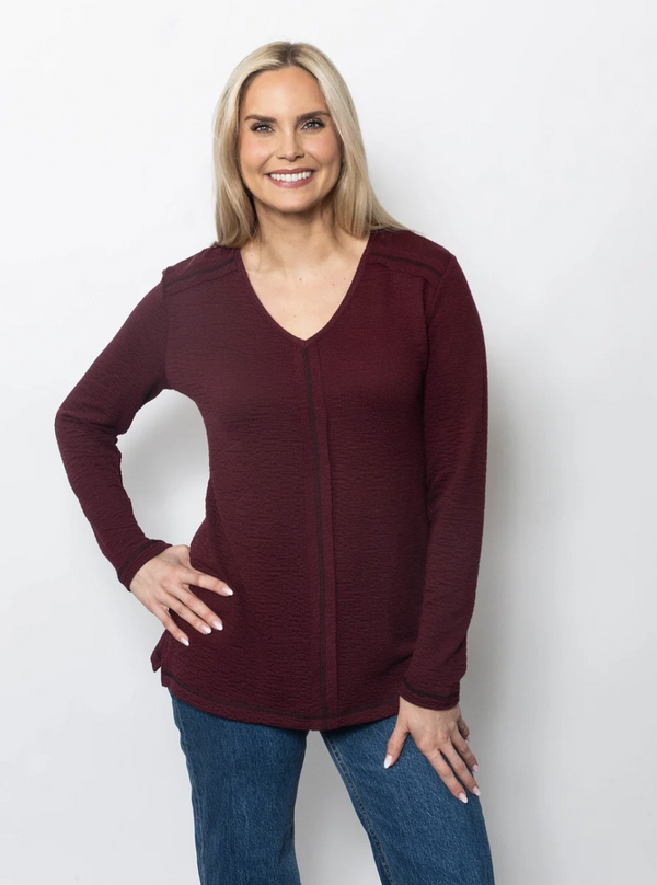 Merlot Seam V-Neck Top