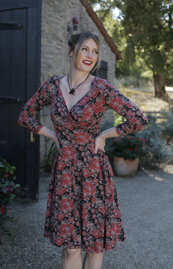Red & Black Floral Dress