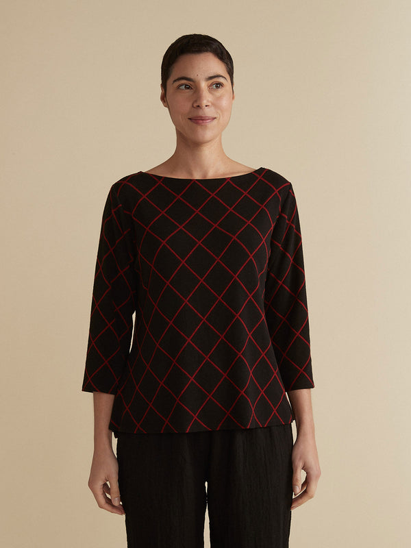 Black and Red Boat neck Top