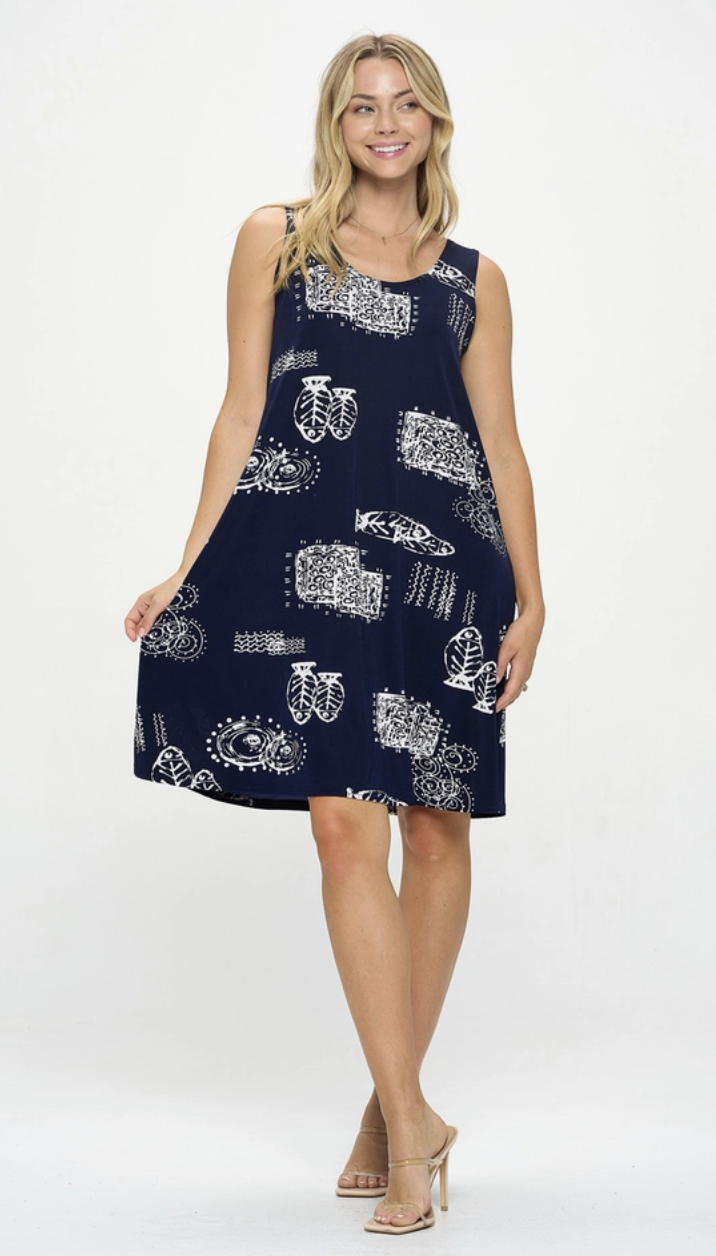Plus Navy Print Tank Dress