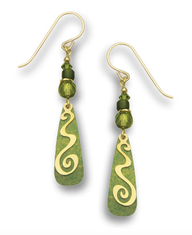 Green Spiral and Beads Drop Earrings