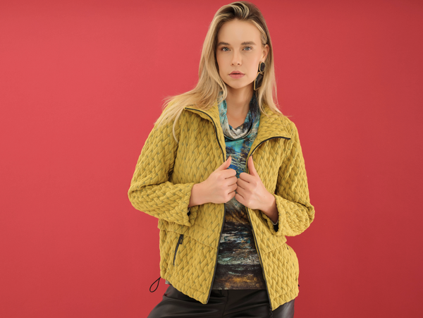 Chartreuse Basket Weave Zip Jacket