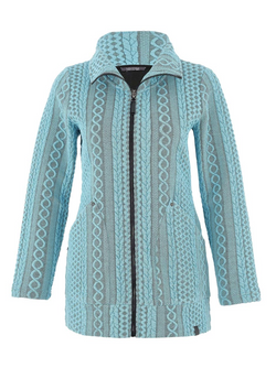 Turquoise Cable Knit Puff Zip Jacket