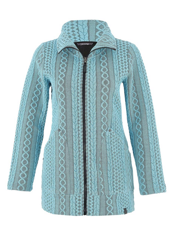 Turquoise Cable Knit Puff Zip Jacket
