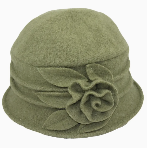 Green Boiled Wool Floral Bucket Hat