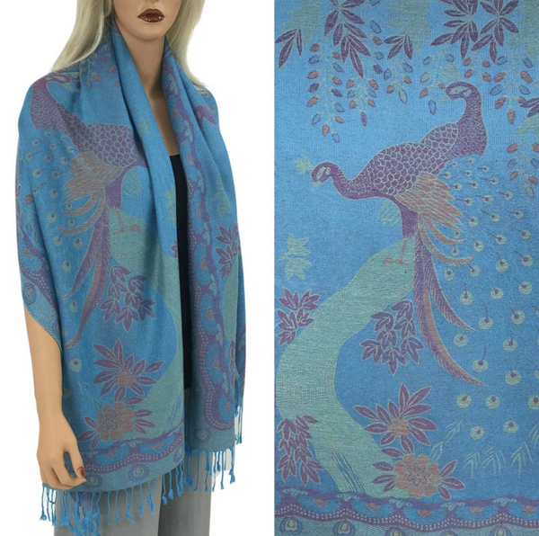 Turquoise Peacock Pashmina Shawl