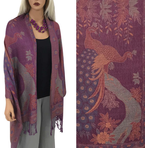 Raspberry Peacock Pashmina Shawl