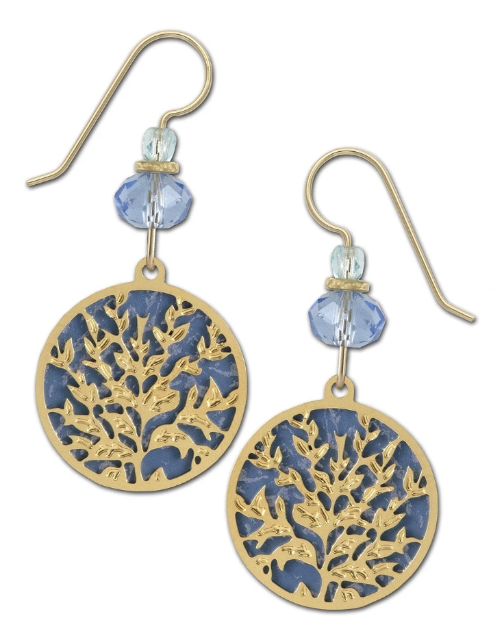 Blue Gold Floral Earring