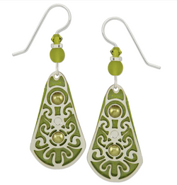 Green Overlay and Pearl Earrings