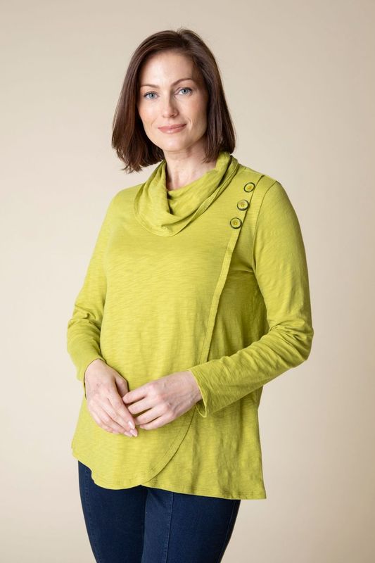 Green Cotton Wrap Cowl Top