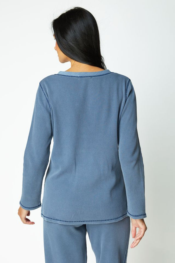 Denim Waffle Henley Top