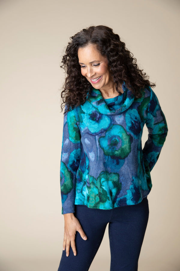 Cobalt Floral Easy Cowl Top