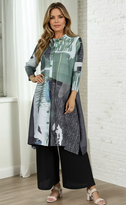 Green Abstract Pleats Jacket