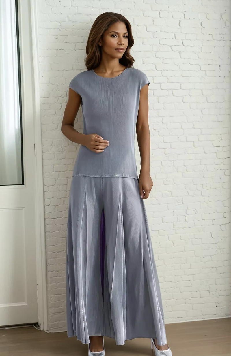 Grey Pleated Palazzo Pant