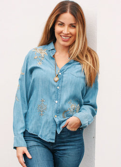 Vintage Embroidered Denim Top