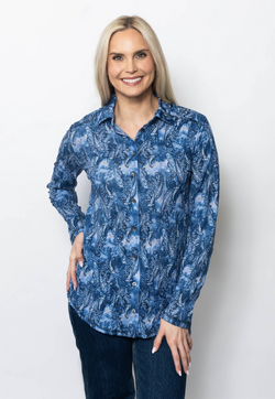 Romantic Paisley Crinkle Button Top