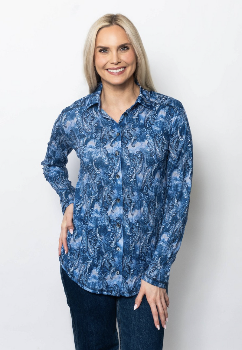 Romantic Paisley Crinkle Button Top