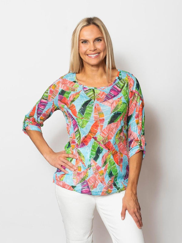 Aloha Crinkle Scoop Neck Top