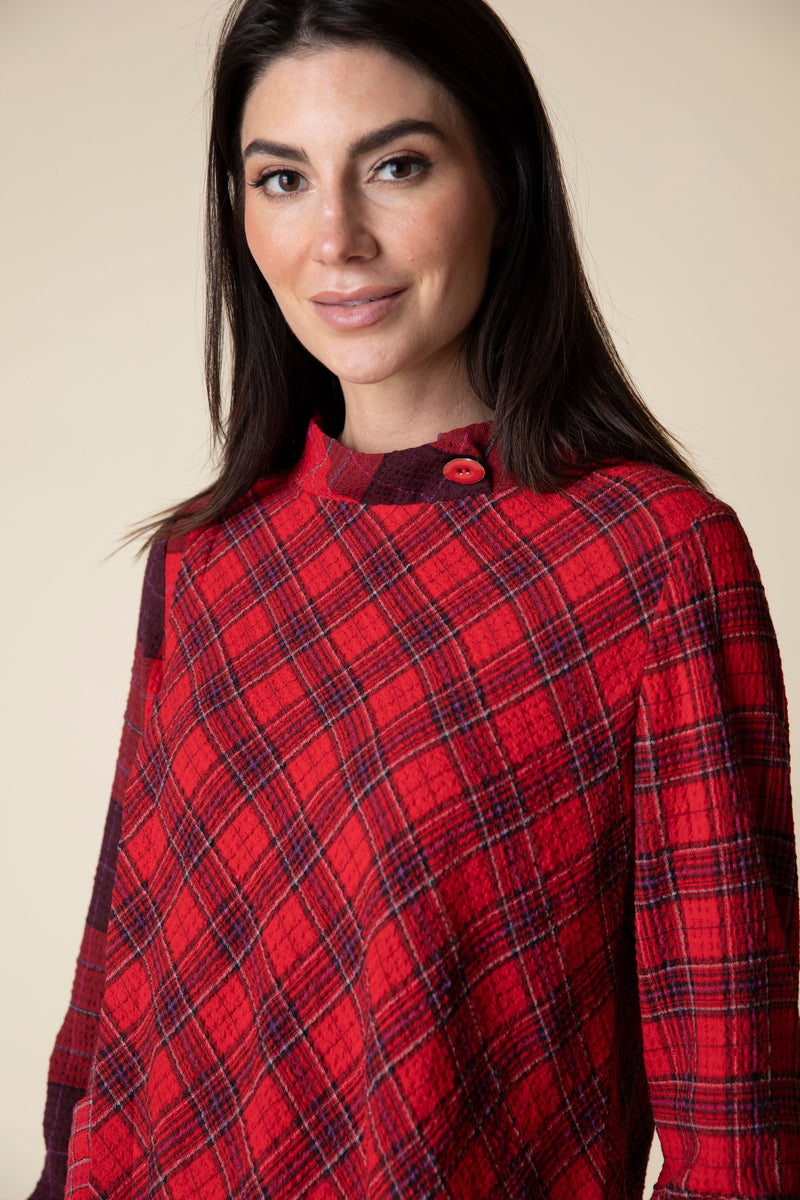 Red PLaid Button Cuff top