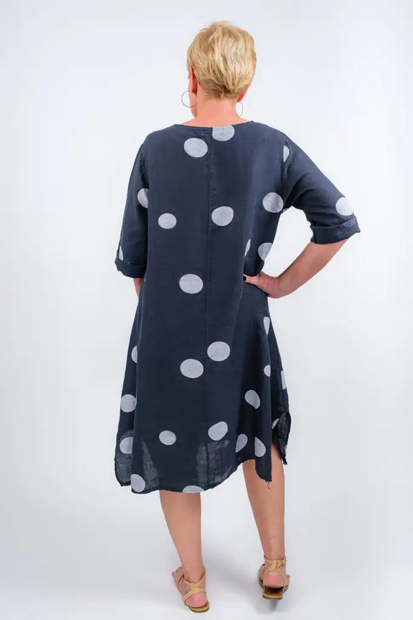 Navy Linen Dot Dress