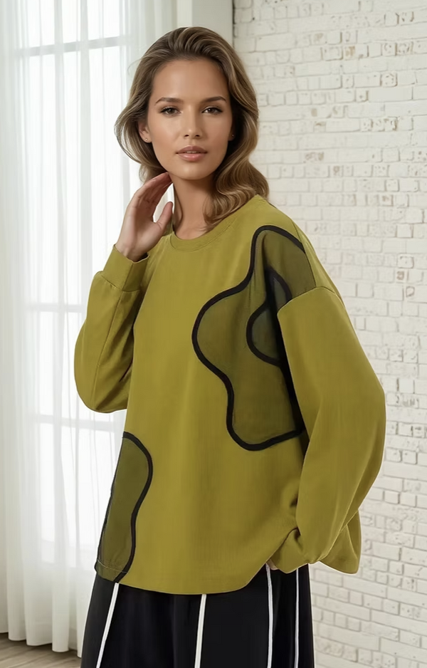 Green Wavy Longsleeve Top