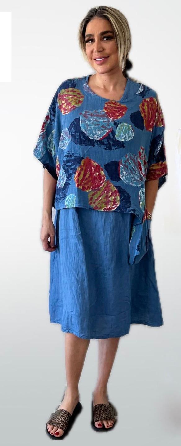 2 Piece Blue Linen Dress