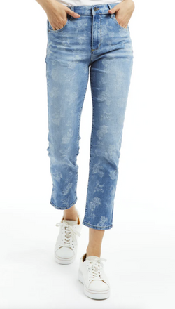 Floral High Rise Cropped Straight Jean