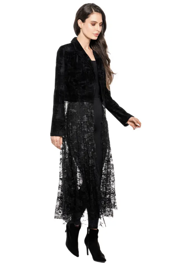 Black Lace Denim Duster Jacket