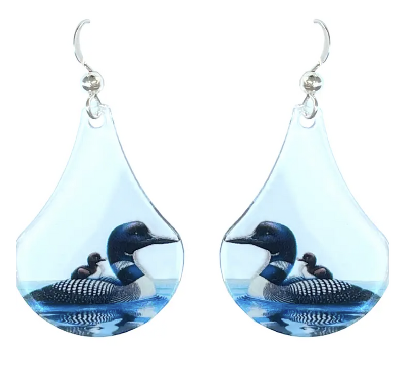 Loon with Baby Stainless Steel Earring