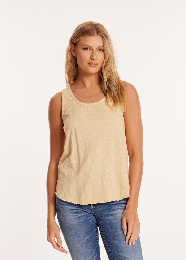 Ecru Silk Slim Scoop Neck Tank