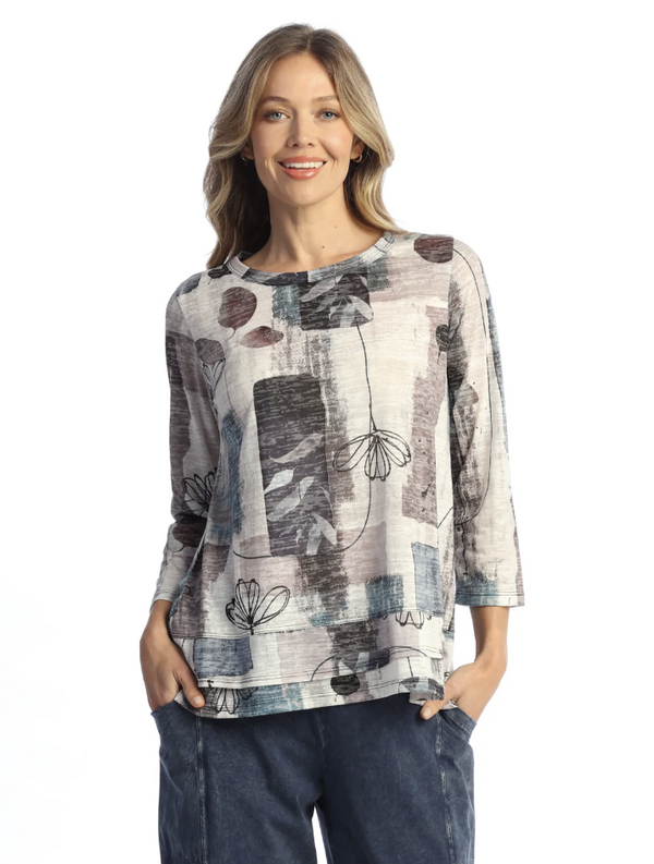 Grey Floral Overlay Hem Top