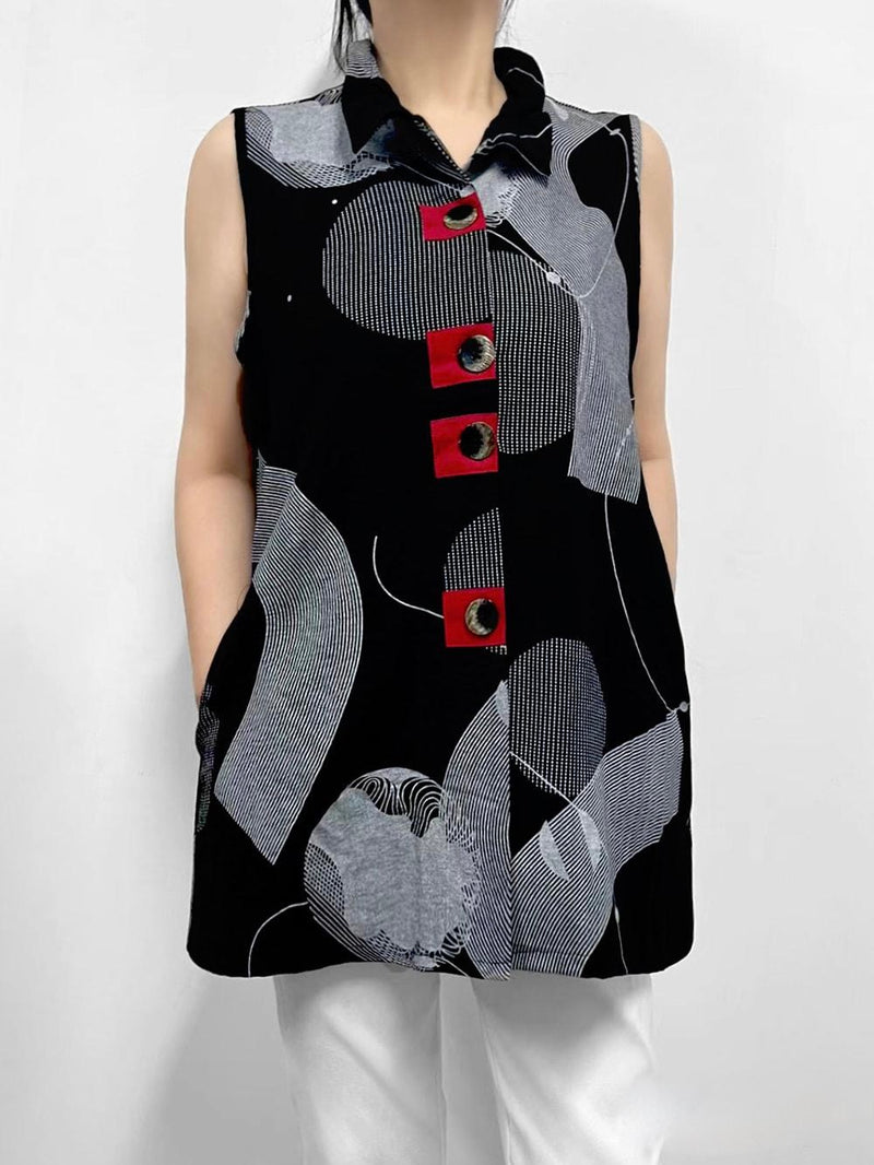 Black Red Button Vest