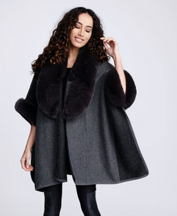 Grey Faux Fur Trim Cape