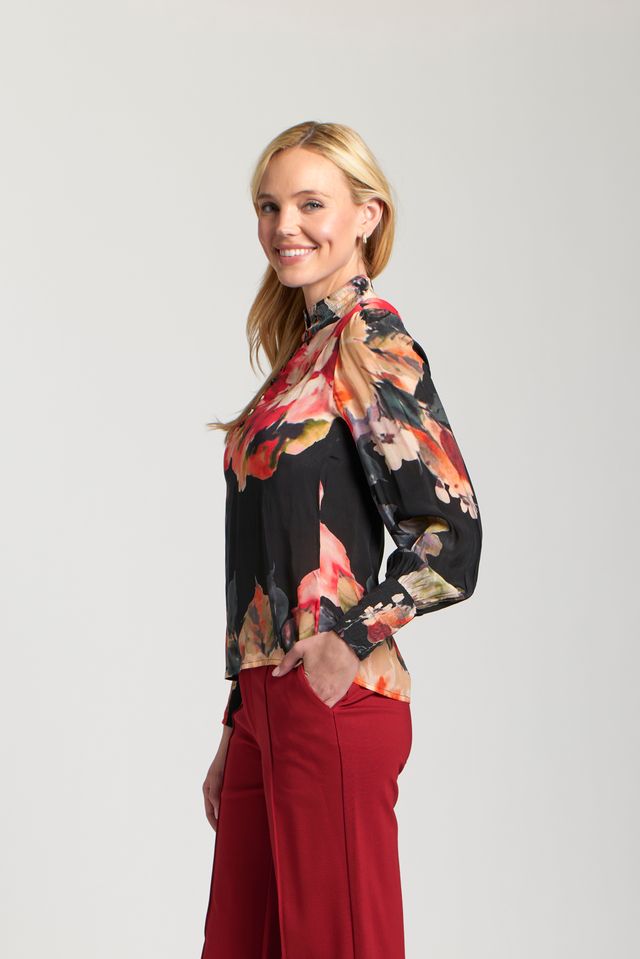 Red Floral Puff Sleeve Top