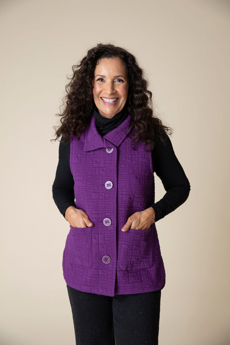 Plum Quilt Button Vest