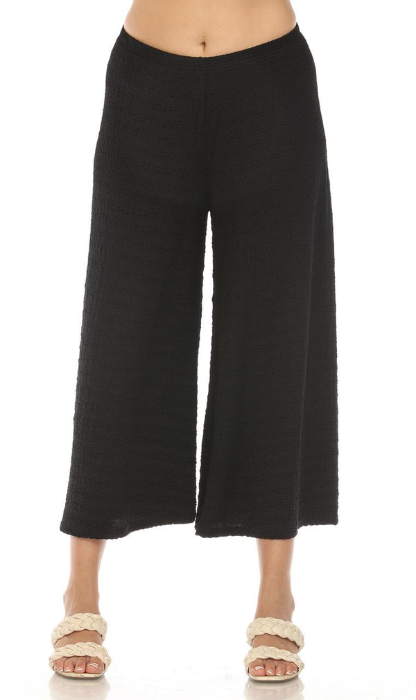 Black Crop Wide Leg Waffle Pant