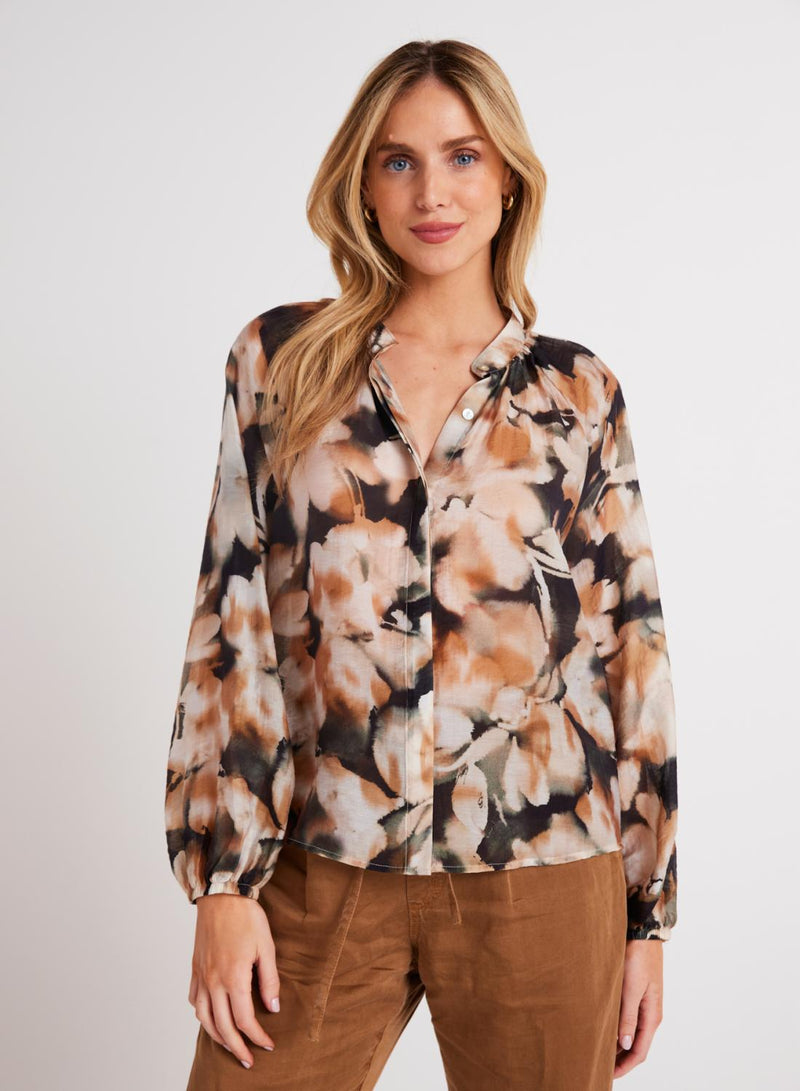 Harvest Floral Shirred Button Top